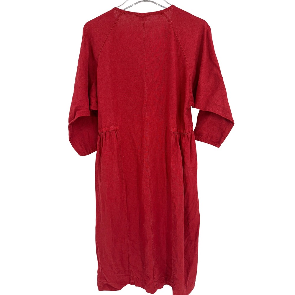 Poetry Red 100% Linen V-Neck Midi Dress 3/4 Sleeve Size US 4 UK 8 - Picture 6 of 6